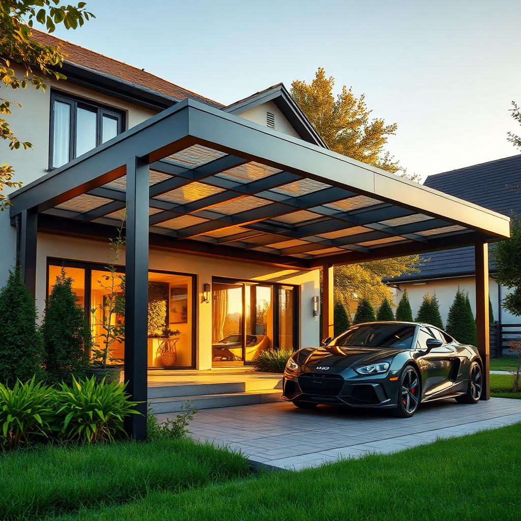 Prémium alumínium carport modern családi ház előtt
