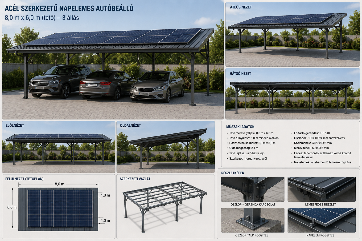 Napelemes acél carport
